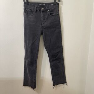 Denim Forum Arlo High Rise Straight Jeans Women 25 Gray Raw Hem Organic Cotton